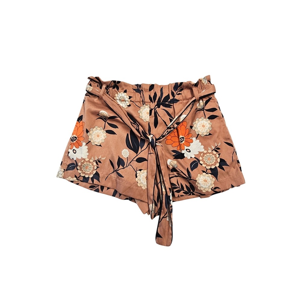 Loft Outlet‎ Floral Paperbag Tie Waist Shorts Terracotta Orange Small